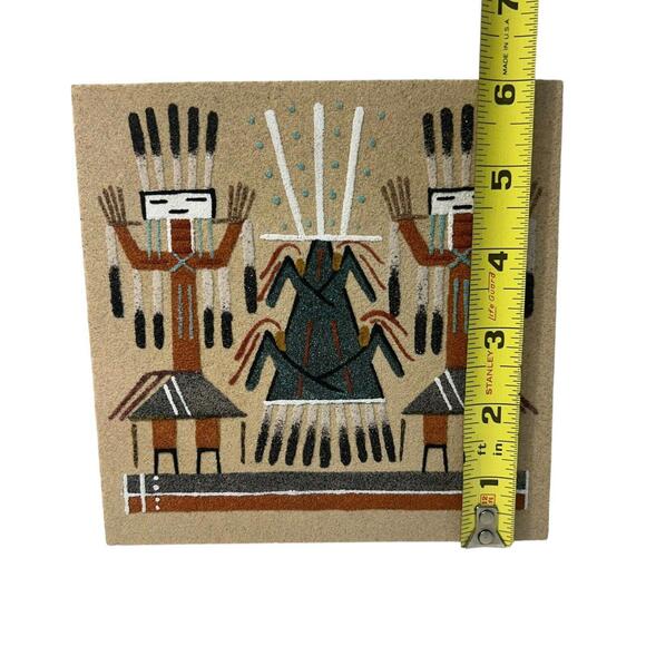 Navajo Sand Painting Corn Holy People On Composite Wood SIGNED 6” X 6” - Picture 2 of 3